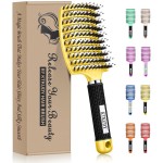 KTKUDY Detangling Brush Boar Bristles Hairbrush Make Hair Shiny & Healthier Curved and Vented Detangler Brush for Women Men Kids Wet and Dry Hair (Yellow)