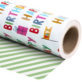 WRAPAHOLIC 30 Inch Jumbo Reversible Birthday Wrapping Paper - 30 Inch X 100 Feet Jumbo Roll - Colorful Happy Birthday Wrapping Paper for Party, Baby Shower and More Occasions