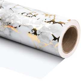 WRAPAHOLIC Jumbo Wrapping Paper Roll - 24 Inch X 100 Feet Jumbo Roll White Marble with Gold Foil Design, Perfect for Birthday, Holiday, Wedding, Baby Shower and More Occasions