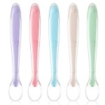 Vicloon Baby Silicone Spoons, 5 PCS Baby Training Feeding Spoons for First Stage 4 Months Toddlers, Infants Utensils Feeding Supplies, Soft Tip BPA Free Gum-Friendly Dishwasher Boil-Proof