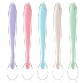 Vicloon Baby Silicone Spoons, 5 PCS Baby Training Feeding Spoons for First Stage 4 Months Toddlers, Infants Utensils Feeding Supplies, Soft Tip BPA Free Gum-Friendly Dishwasher Boil-Proof
