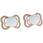 BIBS Supreme Baby Pacifier 2-Pack | Made in Denmark | BPA Free Dummy Soother, Symmetrical Nipple. Silicone, Size 1 (0-6 Months), Blush Glow/Vanilla Glow