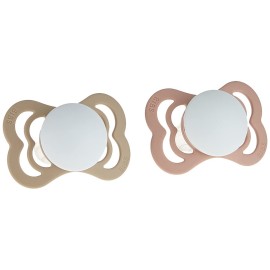 BIBS Supreme Baby Pacifier 2-Pack | Made in Denmark | BPA Free Dummy Soother, Symmetrical Nipple. Silicone, Size 1 (0-6 Months), Blush Glow/Vanilla Glow
