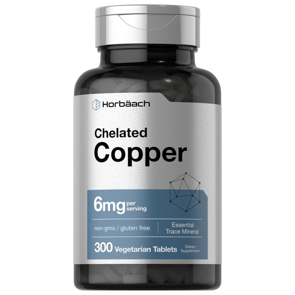 Horbach Chelated Copper Supplement 6mg | 300 Tablets | Essential Trace Mineral | Vegetarian, Non-GMO, Gluten Free