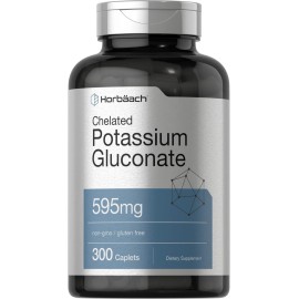 Horbach Chelated Potassium Gluconate Supplement | 595 mg | 300 Caplets | Vegetarian, Non-GMO, Gluten Free