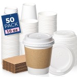 Fit Meal Prep 50 Pack 10 oz Disposable Coffee Cups with Lids, Sleeves, Leak-Proof To Go Coffee Cups with Lids, Durable Hot Paper Cups for Home, Office, Party, Business