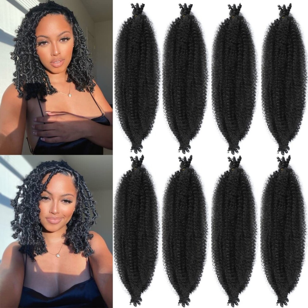 8 Packs 18 Inch Pre-Separated Springy Afro Twist Hair Suitable for Damaged Soft Locs Synthetic Marley Twist Braiding Hair (18 inches, 1B)