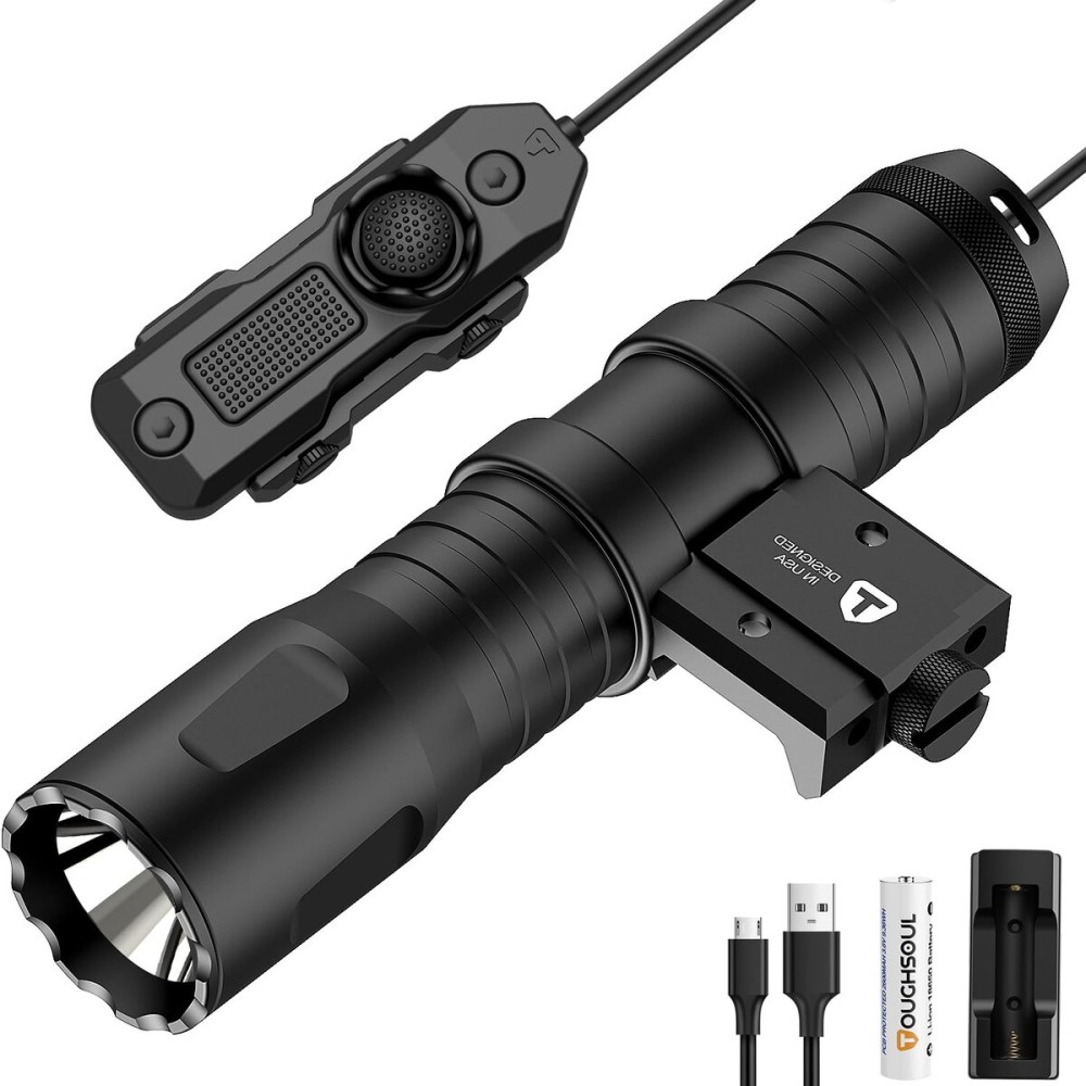 TOUGHSOUL Mlok Picatinny Tactical Flashlight 1250 Lumens, Rechargeable Flashlight with Remote Pressure Switch LED Light with Rechargeable Batteries and Charger Included (Picatinny Mounted)