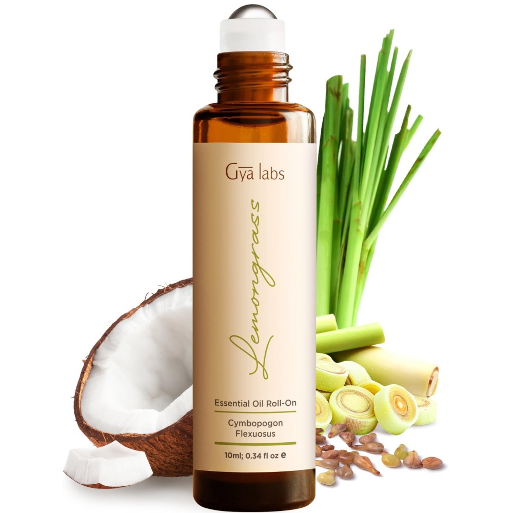 Gya Labs Lemongrass Essential Oil Roll On - 0.34 Fl Oz - Travel Size Roller for Camping, Skin, Aromatherapy Relief, Convenience