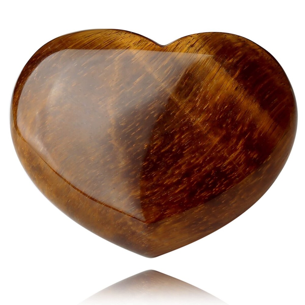 QINJIEJIE 1.8 Large Heart Crystal Love Stone Tigers Eye Smooth Gua Sha Healing Crystals Decor Meditation Yoga Worry Stones Gemstone Pockets Reiki Energy Balancing