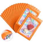 100 Pieces Smell Proof Mylar Resealable Bags, Holographic Packaging Bags, Resealable Odor Foil Pouch Zip Bags with Clear Window for Food Storage and Lipgloss, Jewelry Lash (Orange, 3.1 x 5.1 Inch)