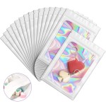 100 Pieces Smell Proof Mylar Bags, Holographic Packaging Bags, Resealable Odor Foil Pouch Zipper Bag with Clear Window for Food Storage and Lipgloss, Jewelry Lash(White, 4 x 6 Inch)