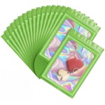 100 Pack Holographic Bags,Smell Proof Packaging Bags, Clear Window Resealable Odor Foil Pouch Mylar Bags for Food Storage and Lipgloss, Jewelry Lash(Green, 2.4 x 3.9 Inch)