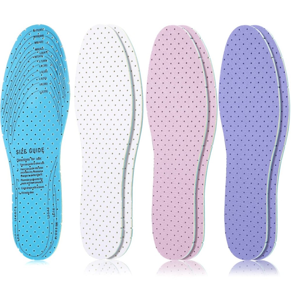 Sintege 3 Pairs Breathable Shoe Insoles Inserts Soft Cushioning Double-Layer Latex Foam Perforated Replacement Insoles for Men 7-11 Woman 2-8(White, Pink, Purple)
