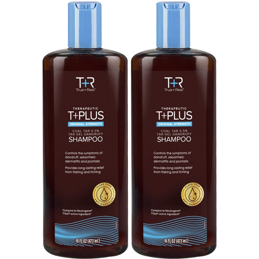 True+Real Coal Tar Therapeutic Plus Tar Gel Anti-Dandruff Shampoo Original Strength 0.5% Coal Tar, 16 Fl Oz, Pack of 2