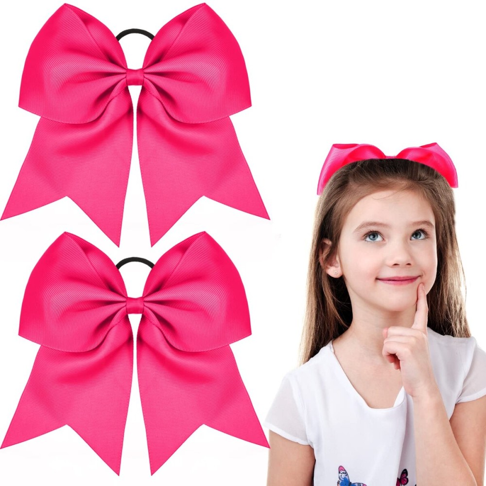 2 Packs Jumbo Cheerleading Bow 8 Inch Large Cheer Hair Bows with Ponytail Holder for Teen Girls Softball Outfit Uniform(Deep Rose Red)