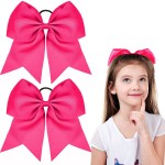 2 Packs Jumbo Cheerleading Bow 8 Inch Large Cheer Hair Bows with Ponytail Holder for Teen Girls Softball Outfit Uniform(Deep Rose Red)