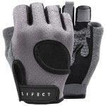 LIFECT Essential Breathable Workout Gloves, Knuckle Weight Lifting Fingerless Gym Exercise Gloves with Curved Open Back, for Powerlifting, Crossfit, Women and Men (Grey, X-Large)