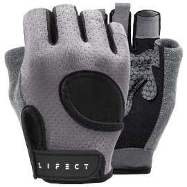 LIFECT Essential Breathable Workout Gloves, Knuckle Weight Lifting Fingerless Gym Exercise Gloves with Curved Open Back, for Powerlifting, Crossfit, Women and Men (Grey, X-Large)