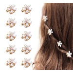 10 Pcs Small Mini Pearl Claw Clips with Flower Design, Sweet Artificial Bangs Clips Decorative Hair Accessories for Women Girls