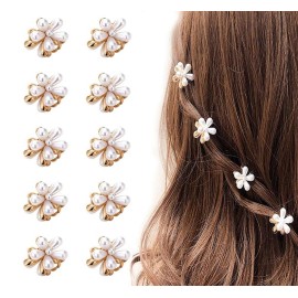 10 Pcs Small Mini Pearl Claw Clips with Flower Design, Sweet Artificial Bangs Clips Decorative Hair Accessories for Women Girls