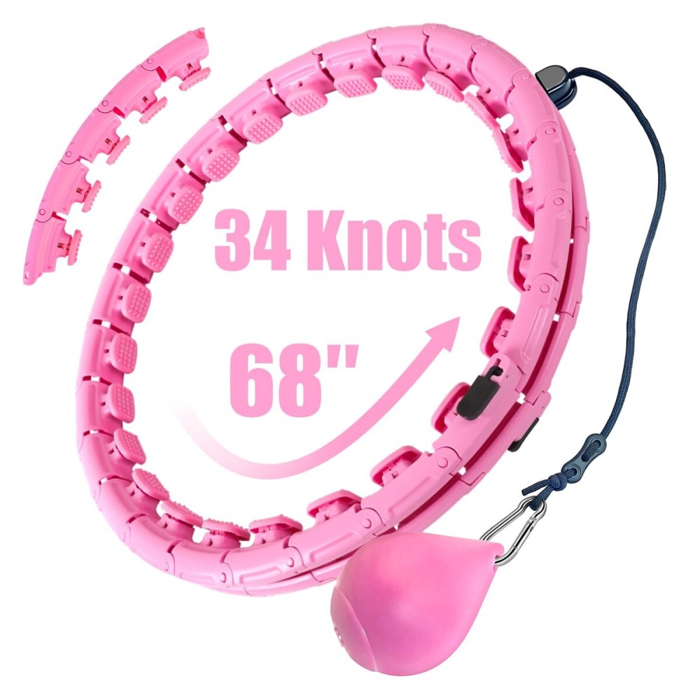 OurStarry 34 Knots Weighted Workout Hoop Plus Size, Smart Waist Exercise Ring for Adults Weight Loss (34 Knots Pink)