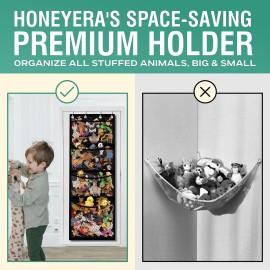 Honeyera The Original Stuffed Animal Storage (Patented) - Over Door Organizer for Stuffies, Toy Plush/Hammock Baby Hanging Storage Net Big Girls Toddler Large Bag Animals (Black)