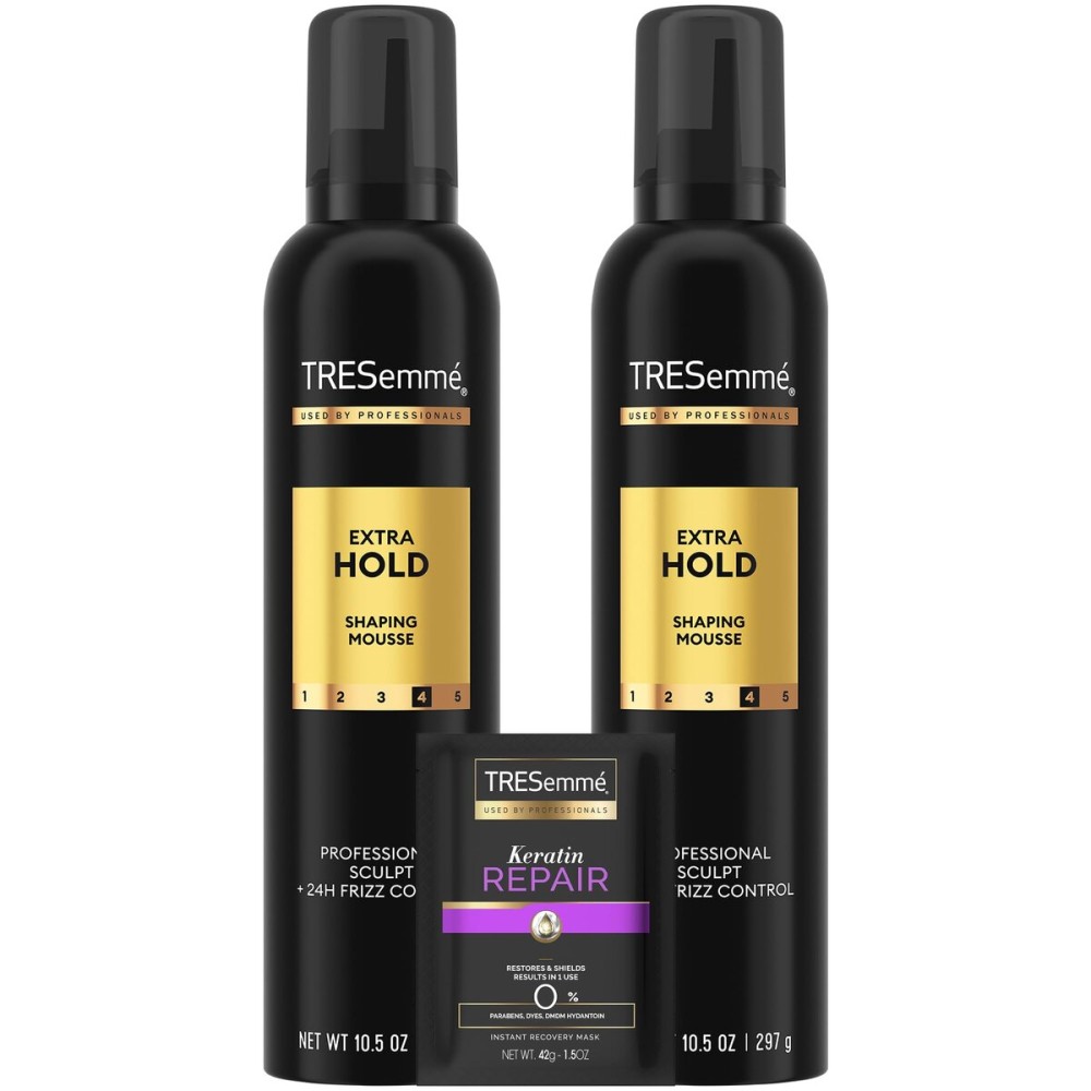TRESemm Shaping Mousse, Extra Hold 2-Pack -Moisturizing Hair Mousse for Sculpting, 24H Frizz Control + Keratin Mask