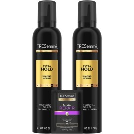 TRESemm Shaping Mousse, Extra Hold 2-Pack -Moisturizing Hair Mousse for Sculpting, 24H Frizz Control + Keratin Mask