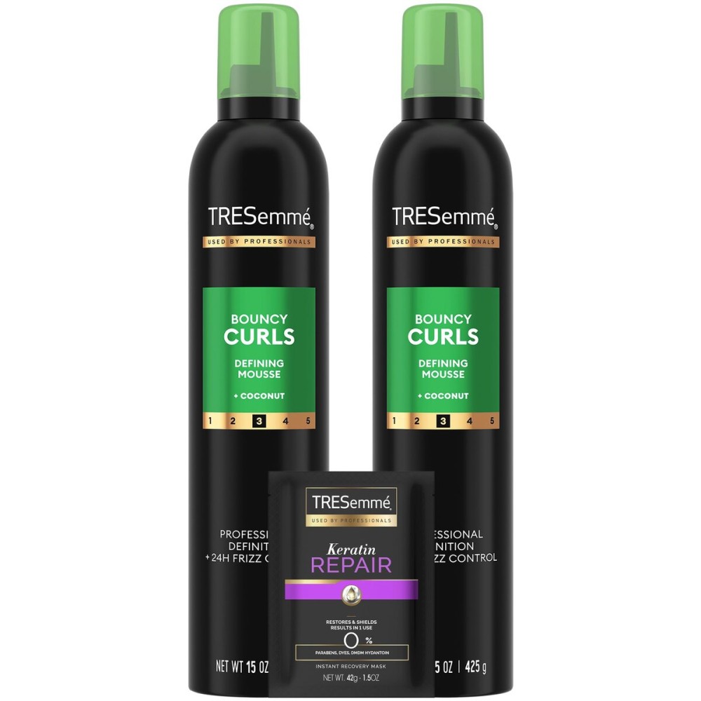 TRESemm Defining Hair Mousse, Bouncy Curls 2-Pack - Curly Hair Products with Nourishing Coconut & Avocado Oil + Keratin Hair Mask