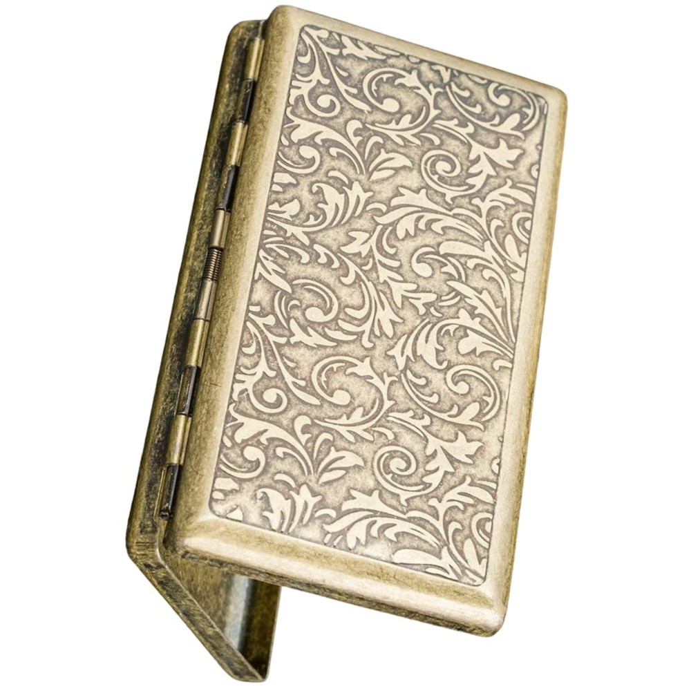 Cigarette Case Victorian Style Metal Holder for Regular, King and 100\'s Size Pocket Protective Security Wallet (Flo-S100, Antique Brass)