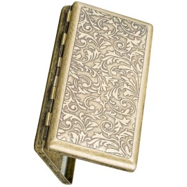Cigarette Case Victorian Style Metal Holder for Regular, King and 100\'s Size Pocket Protective Security Wallet (Flo-S100, Antique Brass)
