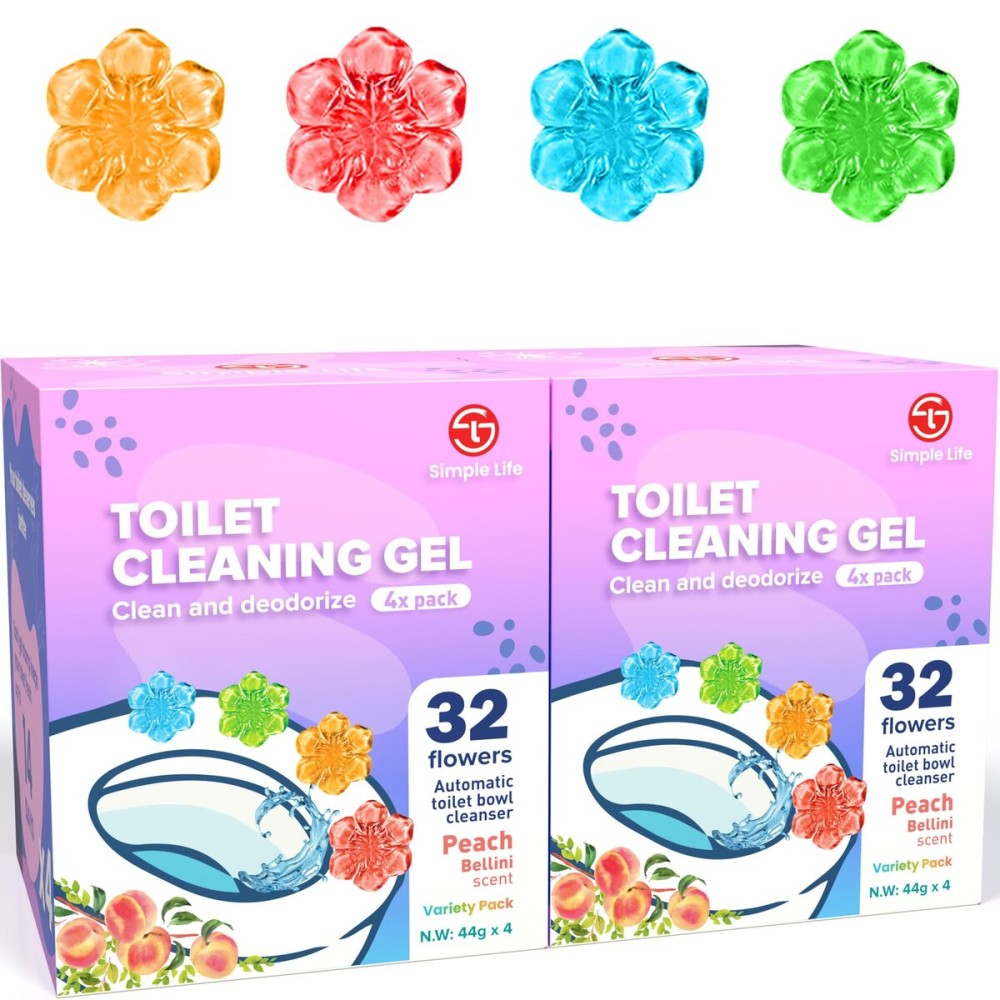 Simple Life Toilet Gel Stamp - Fresh Flower Scent, Anti-Limescale Toilet Cleaner Gel, Deodorizing & Long-Lasting Freshness, 64 Stamps, Variety Pack