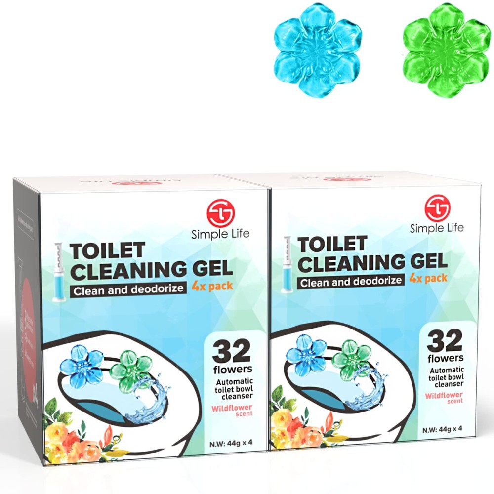 Simple Life Toilet Gel Stamp - Fresh Flower Scent, Anti-Limescale Toilet Cleaner Gel, Deodorizing & Long-Lasting Freshness, 64 Stamps, Blue & Green