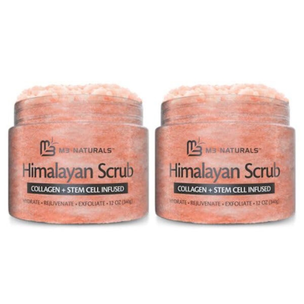 Himalayan Salt Scrub, Face, Foot, and Body Exfoliator with Collagen and Stem Cells Exfoliating Scrub for Toning, Cellulite, and Skin Care by M3 Naturals (Pack of 2)