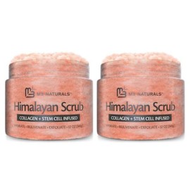 Himalayan Salt Scrub, Face, Foot, and Body Exfoliator with Collagen and Stem Cells Exfoliating Scrub for Toning, Cellulite, and Skin Care by M3 Naturals (Pack of 2)