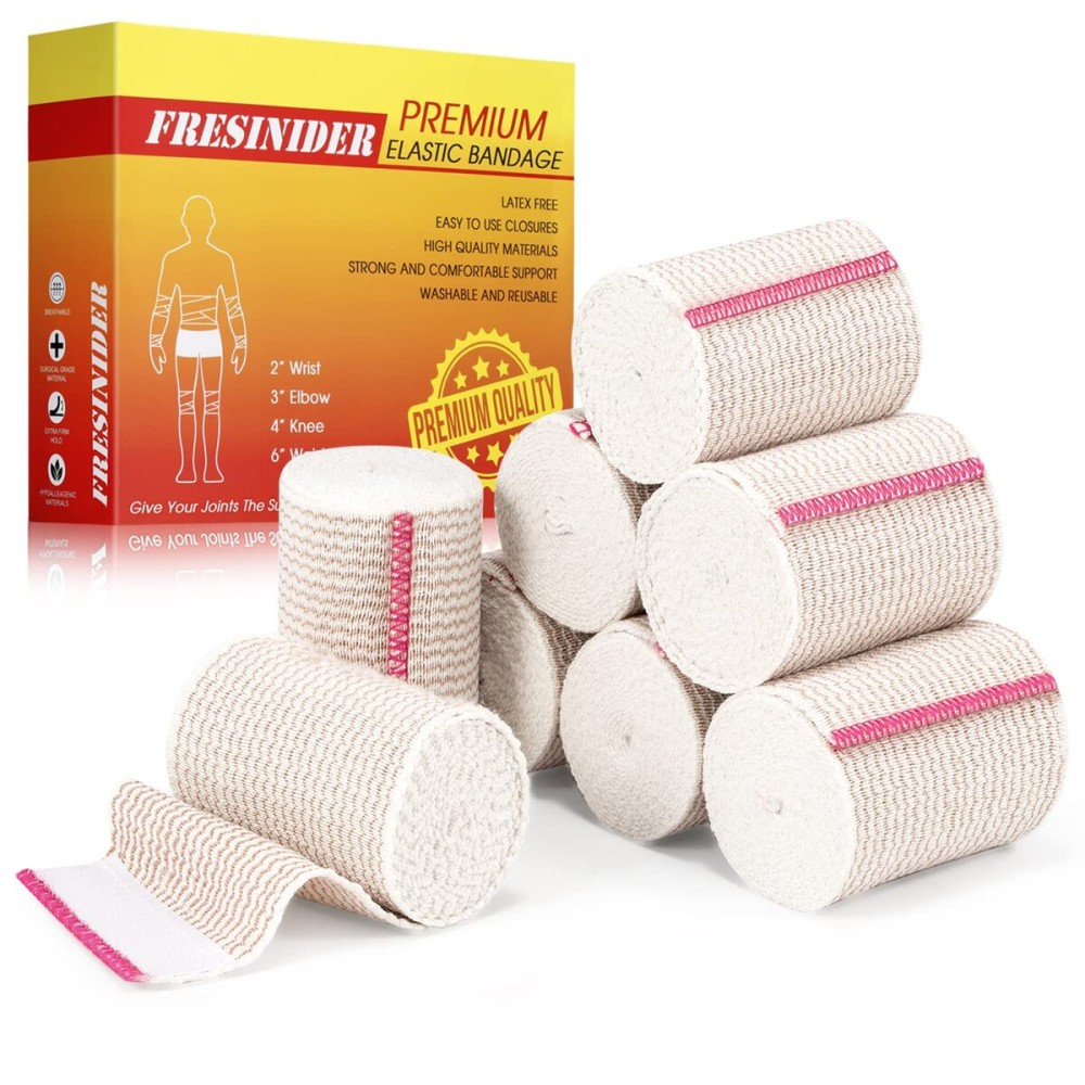 FRESINIDER Premium Elastic Bandage Wrap, 8 Pack 3 Cotton Latex Free Compression Bandage Wrap with Touch Closure at Both Ends, Support & First Aid for Sports, Medical, and Injury Recovery