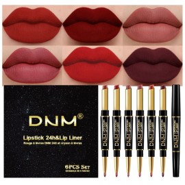 evpct 6Pcs Red Lip Liner and Lipstick Lip Stain Crayon Gift Set for Women Dark Deep Red Nude Long Lasting 24 Hour Matte Color Stay Lipstick with Lip Liner Set labiales mate 24 horas originales