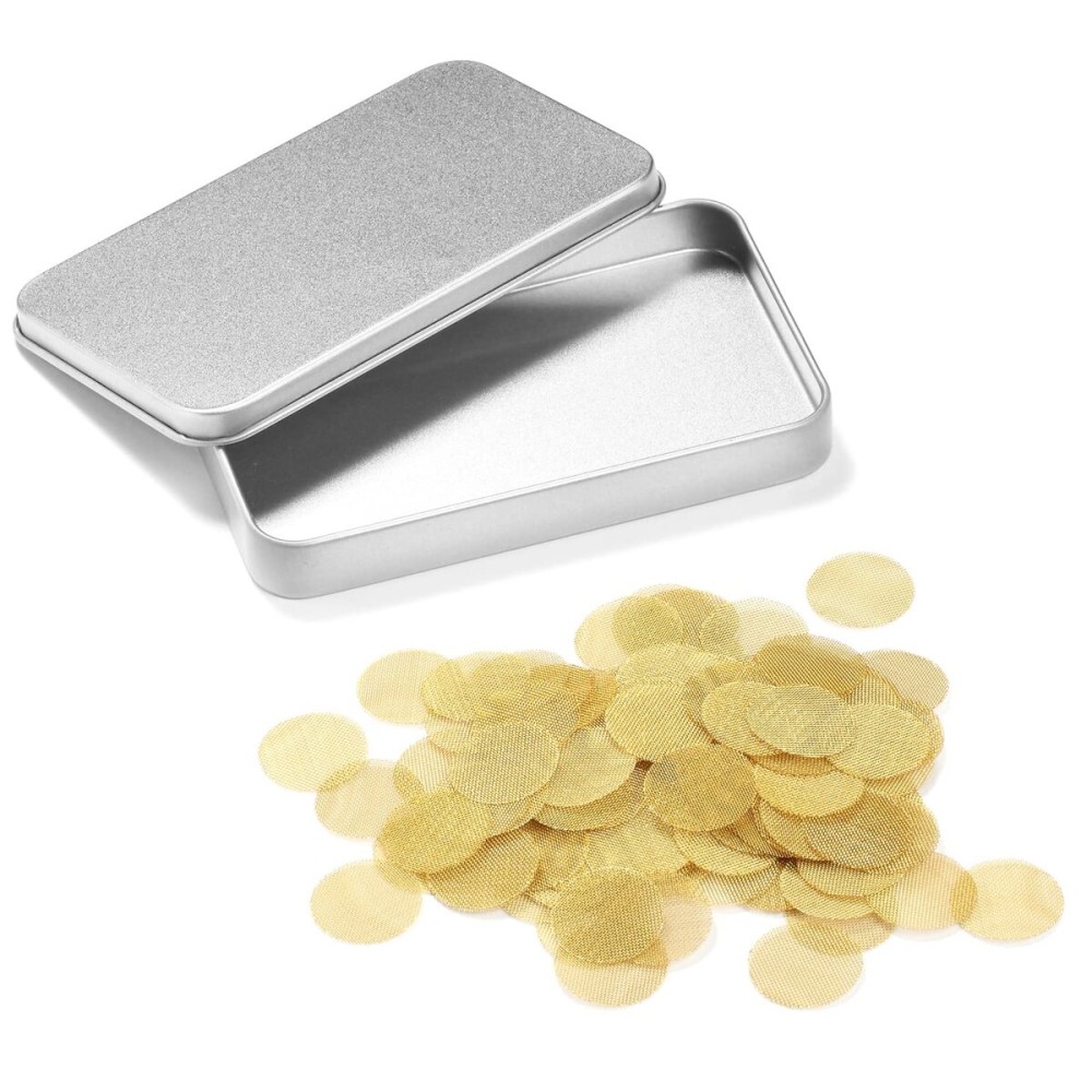 Pipe Screens 200 Pieces Brass 3/8 (0.375 Inch | 9.5 mm) Pipe Bowl Fiters with Metal Storage Box
