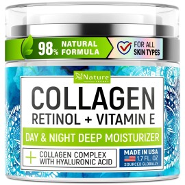 Collagen Cream for Face with Retinol & Hyaluronic Acid - Face Moisturizer for Women & Men - Skin Tightening & Firming - Anti Aging Daily Face Moisturizer in an Airless Pump - Intense Hydration - 1.7oz