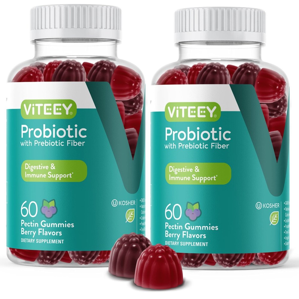 VITEEY Probiotic Gummies with Prebiotics - Gut Health Supplements for Digestive Health - 2 Billion CFUs - Vegan, Gluten-Free - 120 Count