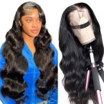 Sunelk Body Wave Lace Front Wigs 13x4 HD Transparent Lace Frontal Wigs for Black Women 180% Density Brazilian Body Wave Glueless Wigs Human Hair Pre Plucked Natural Color 20Inch