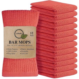 Softolle Bar Mop Towels, Pack of 12-16x19 Inches - 100% Cotton Super Absorbent Towels, Multi-Purpose for Home and Bar Cleaning (Coral)