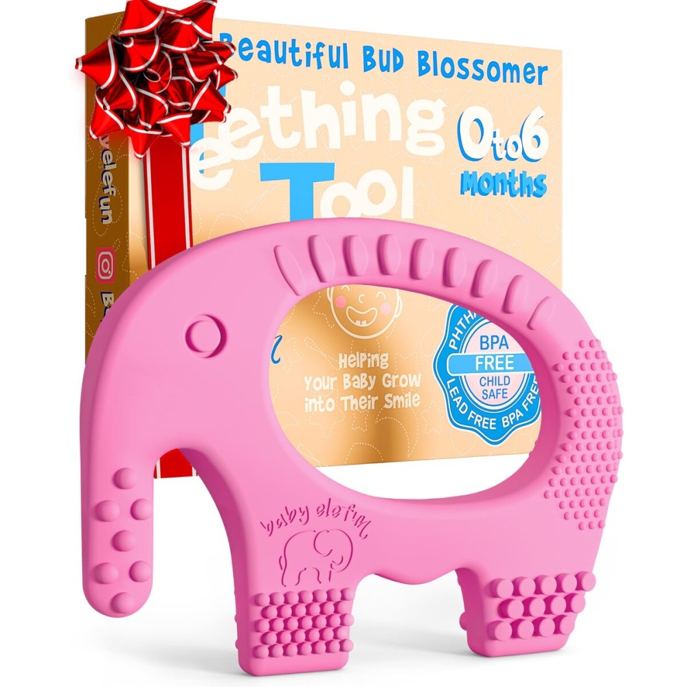 Baby Elefun Baby Teething Toys 5X Pain Relief Zero Delay 0-6 Months Pink