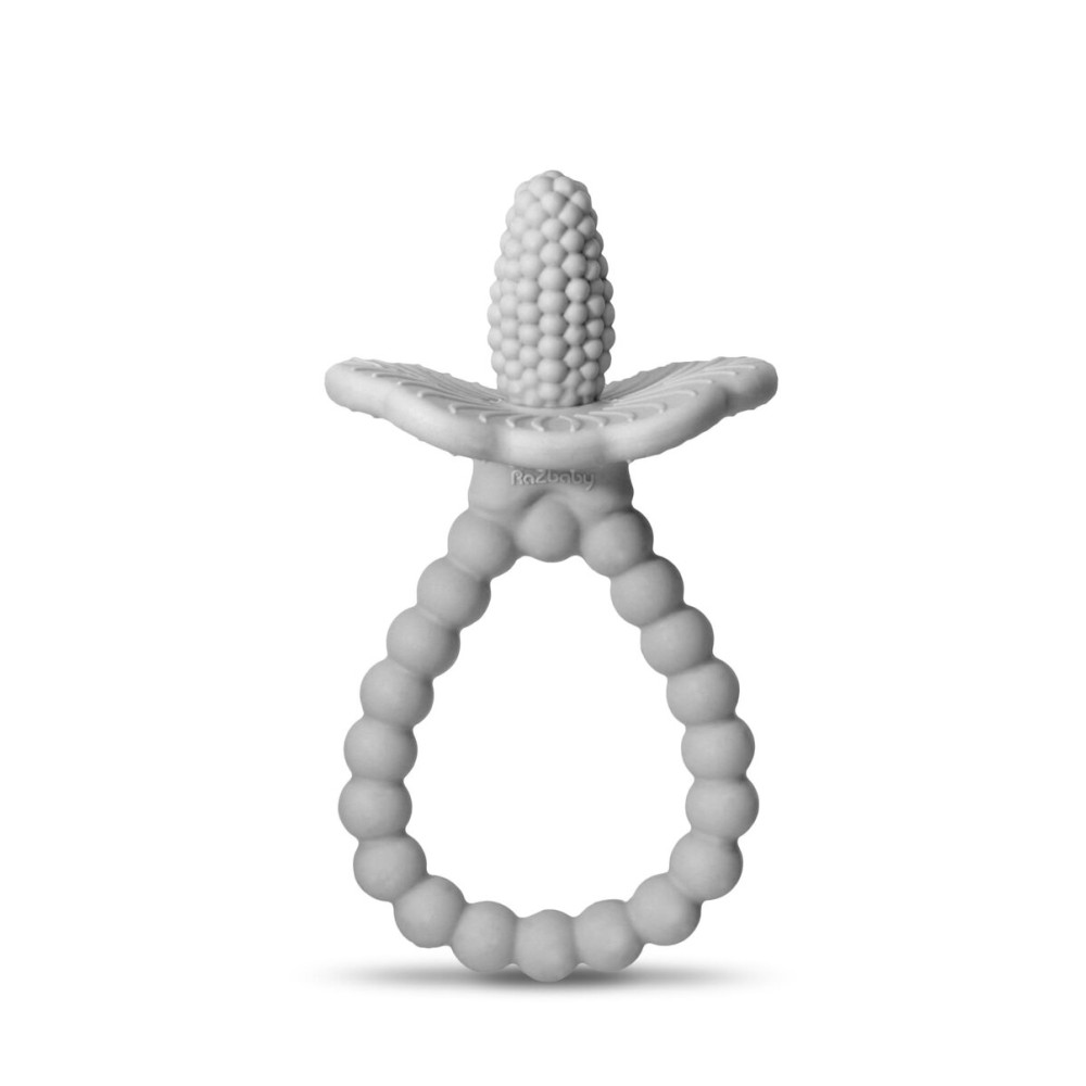 RaZbaby RaZberry Plus Baby Teether - Easy-to-Hold Toy for Front & Back Teething Relief, BerryBumps Texture for Sensory Development, Soothes Sore Gums, BPA-Free, Great Gift for Babies 3M+ - Grey
