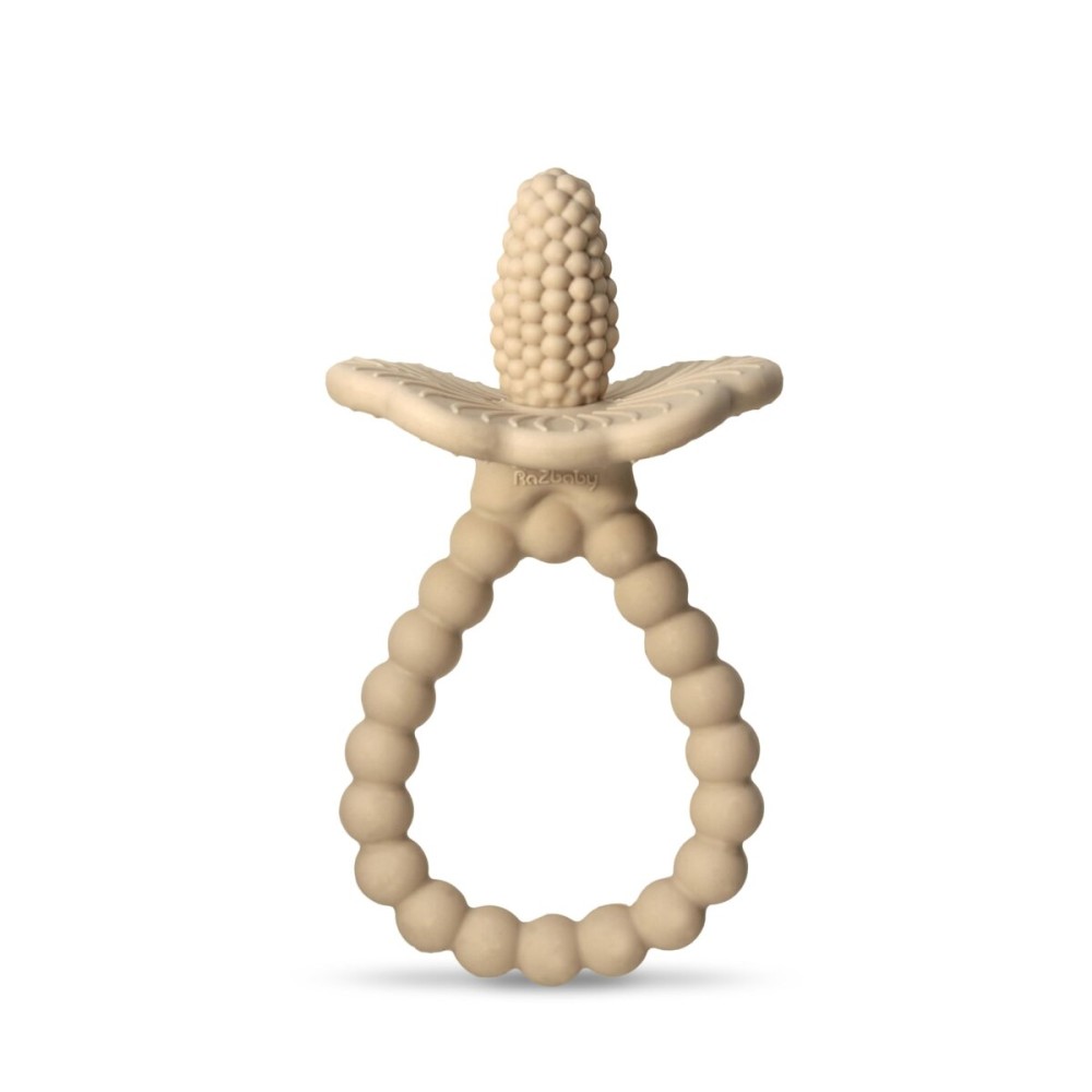 RaZbaby RaZberry Plus Baby Teether - Easy-to-Hold Toy for Front & Back Teething Relief, BerryBumps Texture for Sensory Development, Soothes Sore Gums, BPA-Free, Great Gift for Babies 3M+ - Tan