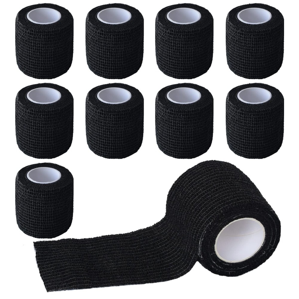 Gondiane 9 Pack 2 x 5 Yards Self Adhesive Bandage Wrap Self Stick Wrap for Ankle, Wrist, Finger, Sports, Breathable Cohesive Vet Tape for Pets (Black)