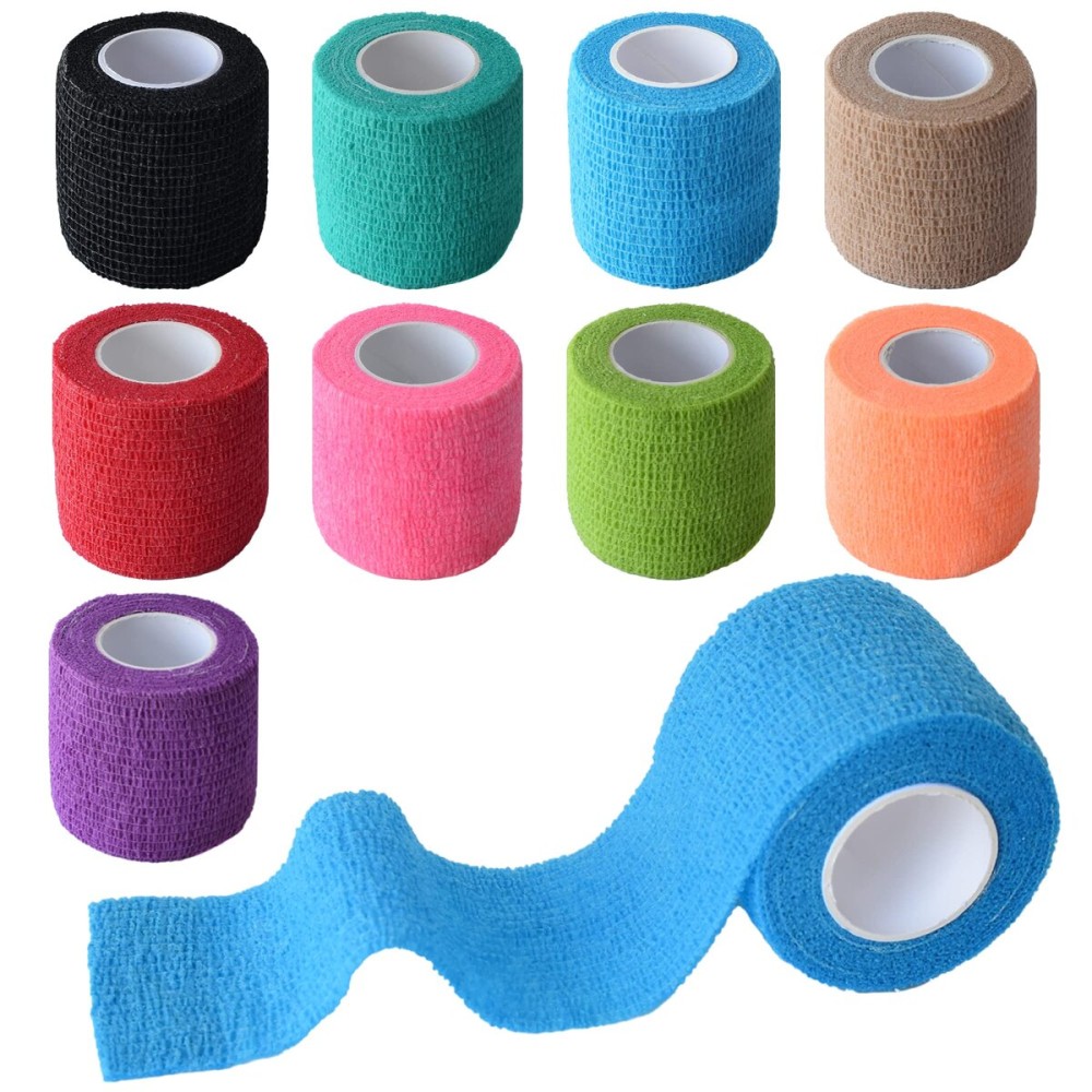 Gondiane 9 Pack 2 x 5 Yards Self Adhesive Bandage Wrap Self Stick Wrap for Ankle, Wrist, Finger, Sports, Breathable Cohesive Vet Tape for Pets (Multi Colors)