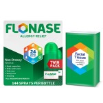 Flonase Allergy Relief Nasal Spray, 24-Hour Non-Drowsy Multi-Symptom Relief 144 Sprays (Pack of 2) plus Bonus Pack of Tissues