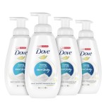 Dove Instant Foaming Body Wash 4 Count for Soft, Smooth Skin Deep Moisture Cleanser That Effectively Washes Away Bacteria While Nourishing Your Skin, White, 13.5 Oz